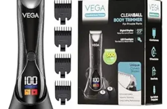 VEGA Cleanball Full Body Trimmer for Men|Private Parts,Pubic Hair, Balls,Manscaping, Body Multi-Purpose|IPX5 Waterproof|No Nicks or Cuts|90 Min Non-Stop Runtime with LED Flashlight|Fast Charge VHTH-33