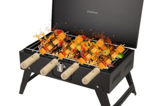 Chefman Compact Briefcase BBQ Grill for Outdoor Cooking | Portable, Lightweight Design Perfect for Camping, Tailgating, and Backyard BBQs – Easy to Transport and Store Charcoal Grill