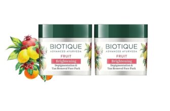 Biotique Fruit Brightening Depigmentation and Tan Removal Face Pack| Ayurvedic and Organically Pure| Tan Removal Face Pack for All Skin Types|100% Botanical Extracts| 75gm (Pack of 2) (RETMLLJ00192