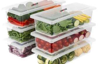 LEMBOSE Fridge Storage Refrigerator Organizer Container Square Handle Food Storage (Pack-of-6)