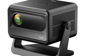 Boat CineHead E1 Smart Projector with Built-in Netflix & Prime Video, Honest 150 ANSI Lumens, Native 720p with 1080p Support, Vertical Keystone, 3W Speaker, Adjustable Stand (Carbon Black)