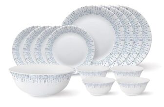 Larah By Borosil – Tiara Series, Pulse, 13 Pcs, Opalware Dinner Set, White