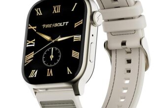 Fire-Boltt Rise Force Smart Watch 1.85” Display, Nylon–Fluoroelastomer Hybrid Strap, Rotating Crown, Bluetooth Calling, Dual Button Control, Metal Body Smartwatch for Men and Women Sandstone