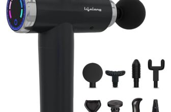 Lifelong Gun Massager for Pain Relief with 8 Massage Heads & LCD Touch Display – Battery Powered – Deep Tissue Massage with 6 Speed Settings for Percussion for Full Body (LLGM171B, Black