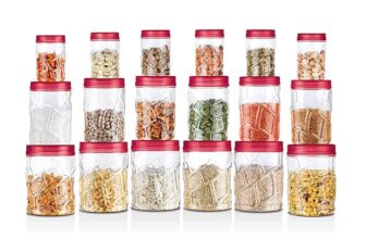 MILTON Vitro PET Canister Set of 18 (6x230ml, 6x600ml, 6x1180ml) Airtight, Food Grade, Transparent, Stackable, For Grains, Pulses, Spices, Cereals, Cookies, Dry Fruits, Fridge Storage Container