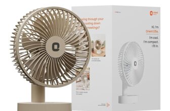 Orient Electric Elfie Rechargeable Personal Fan | 90° Adjustable Airflow | 1800 mAh Battery | 4 Speed Modes | Quiet Operation | USB Type-C Charging | Compact Mini Fan (Beige)