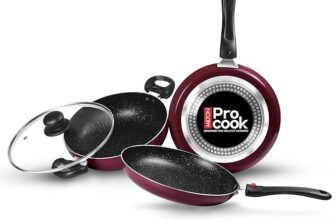 Milton Pro Cook Induction Cookware & Gas Stove Friendly Kitchen Jewel Set | 3 Pc Non-Stick Cookware Set | Kadhai with Lid, Fry Pan, Tawa | Durable 5-Layer Non Stick Coating | Peach