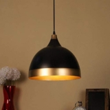 kinis KIN-722 Dome Hanging Light Black with Gold Shade Modern Ceiling Pendant Lamp Adjustable Cord Ceiling Light for Bedroom Living Dining Room (Pack of 1, Without Bulb)
