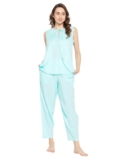 Clovia Women’s Rayon Solid Top & Pyjama Set- Blue