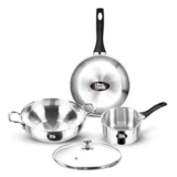 MILTON Pro Cook Stainless Steel Sandwich Bottom Induction- Gas Friendly 4 pcs Kitchen Set (Cooking Pan, Sauce Pan, Kadhai with Lid) 2 Year Warranty