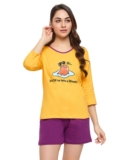Clovia Women’s Cotton Graphic and Text Print Top & Chic Basic Shorts Set