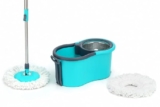 AVZEEGO Spin Mop Prime with Big Wheels and Stainless Steel Wringer, Bucket Floor Cleaning and Mopping System,2 Microfiber Refills,Multi Color (Blue)