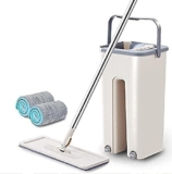 Heavy Quality Floor Mop with Bucket, Flexible Kitchen tap Flat Squeeze Mop Bucket System Cleaning Supplies 360 Flexible Mop Head/ 2 Reusable Pads Clean (Multi)