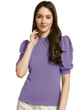 Fabflee Plain Round Neck Casual Regular Fit Deep Neck Crop Top & Tunic for Women | Lycra Blend Top for Girls Latest Trending Style Tops Super Comfy Fabric for Women & Girls Top