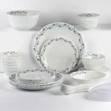 Cello Opalware Dazzle Series Morning Glory Dinner Set, 35 Units | Microwave & Dishwasher Safe | Light-Weight & Thermal Resistant | Crockery Set for Dining & Gifting