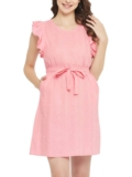Clovia Women’s Cotton Self Patterned Short Night Dress in Pink