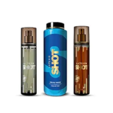 Layer’r Shot Fragrant Body Spray For Men- Pack of 2 | Power Play (135ml), Gold Ultima (135 ml) & Arctic Fresh Cooling Talc (100g) | Long-Lasting & Skin-Friendly Premium Fragrance | Perfect For all occasions | For Men