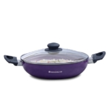 Wonderchef Valencia Non-Stick Kadhai with Glass Lid | Cool Touch Bakelite Handles | Pure Grade Aluminium| PFOA Free|2 litres Capacity | Size 24 cm Kadai | 1 Year Warranty | Purple