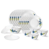 Larah by Borosil Nina Fluted Series Opalware Dinner Set | 28 Pieces for Family of 6 | Microwave & Dishwasher Safe | Bone-Ash Free | Crockery Set for Dining & Gifting | Plates & Bowls | White