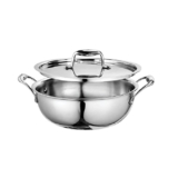 Signoraware Artista Triply Shallow Kadhai Stainless Steel Induction Compatible Triply with Steel Lid (Induction and Gas Compatible), 18cm, Capacity 1200ml, Silver