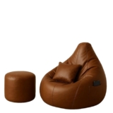 Bean Bag Chair | Gaming Seat with Side Pocket | Premium Leatherette, Washable Cover, Double Stitching | for Lounge & Bedroom | Cover Only (Free Pillow & Footrest, No Beans) (Brown, XL)