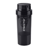 Amazon Brand – Symactive Pro Cyclone Plastic Shaker Bottle with Mixer Ball and Carry Loop | With Extra Compartment | Protein Shaker | Leak-Resistant | (Black, 500ml)