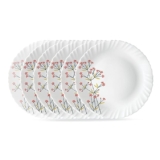 Larah by BOROSIL Red Bud 6 Pcs Opalware Plate Set (Dia – 10 inch), White