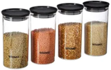 Amazon Brand – Solimo Plastic Storage Jar and Container Set I Air Tight & BPA Free Containers For Kitchen Storage Set I Grocery Kitchen Container Set I Multipurpose Jar, 1400 Ml Each, Set 4, Black