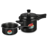Pigeon by Stovekraft Induction Base Outer Lid Hard Anodised Aluminium Pressure Cooker Combo, 2 L and 3 L (Black)