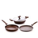 Crystal Vivid Series Induction Bottom Nonstick Cookware Set – 4 Pcs | Tawa 250 mm + Fry Pan 240 mm + Kadai 240mm + Glass Lid 240 mm | Thickness – 3 mm | Metal Spoon Friendly