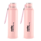 Cello Puro Steel-X Benz 900 PU Insulated Water Bottle Set of 2, 650 ml Each, Pink | BPA Free, Leakproof, ISI Certified |Hot & Cold Bottle for Gym, Office, College, Travel, Camping, Sports & Yoga