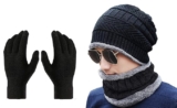 ELEGANCE LIVING Winter Knit Beanie Cap, Neck Warmer Scarf and Woolen Gloves Set for Men