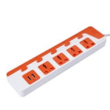 BonKaso 4-Socket Power Strip with Dual USB – 4 AC Sockets, 2 USB, 1.5m Cord Length, 1500 W, Compact 26cm Size, Ultra-Light 500g (White & Orange)