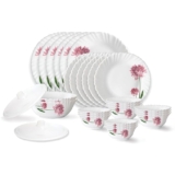 Larah by Borosil Nargis Fluted Series Opalware Dinner Set | 28 Pieces for Family of 6 | Microwave & Dishwasher Safe | Bone-Ash Free | Crockery Set for Dining & Gifting | Plates & Bowls | White