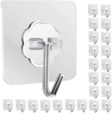 SkyWare Adhesive Hooks 13.2LB(Max) Heavy Duty Self Adhesive Hooks Transparent Waterproof and Oilproof Wall Hooks for Kitchen Bathroom Shower Door Outdoor Home Improvement Utility Hook (Pack of 20)