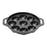 Pigeon Long Lasting Cast Iron Panniyarakkal 9 Rounds, Naturally Non-Stick, Even Heat Distribution and Retains Heat for Long That Compatible with All Heating Source – Black
