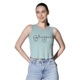 OM SAI LATEST CREATION Crop Tops for Women || Ribbed Solid Chest Printed Crop Top for Girls || Text & Hart Print with Round Neck & Sleeveless Crop Top for Women || Tank Top.