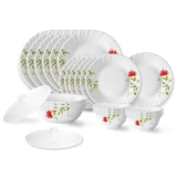 Larah by Borosil Oriental Fluted Series Opalware Dinner Set | 23 Pieces for Family of 6 | Microwave & Dishwasher Safe | Bone-Ash Free | Crockery Set for Dining & Gifting | Plates & Bowls | White