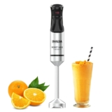 INALSA Hand Blender 1500Watts|Silent DC Copper Motor|Variable Speed with Stepless Technology|4 Attachments|Anti-Splash Technology| Detachable Stainless Steel Stem-Robot INOX 1500 Nero