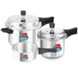 Pigeon by Stovekraft Aluminium Outer Lid Pressure Cooker Combo 2 litre, 3 litre, and 5 litre, Induction Base – 12685 (Silver)