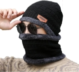 Fitness Mantra® Beanie Cap & Muffler for Men & Women| Beanie Cap| Woolen Topaa| Winter Cap| Head & Neck Warmer| Black Color| 1 Set