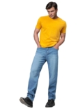 KOTTY Men’s Solid Montreux Blue Button Straight Fit Jeans