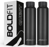 Boldfit Water Bottle Stainless Steel Water Bottle 1 Litre Steel Water Bottles for School, Office, Home, Gym 1 Litre Water Bottle for Men Leakproof, Rust Free -1000 ml Water Bottle Black – Pack of 2