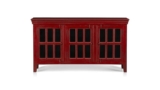 APRODZ Mango Wood Entertainment 3 Door TV Stand Cabinet Unit for Living Room | Red Finish