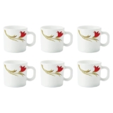 Larah by Borosil Red Lily Opalware Mug Set, 6 Piece, White, 180 Ml