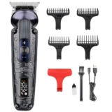 Hatteker Men Ht-6188 Premium Metal Body 0 Gapped T-Blade Outlining For Barbers Shape Up 3 Speed Motor 6000-7000Rpm Ipx6 Waterproof Usb Type-C Charging Led Display 180Mins Runtime Travel Lock,Black