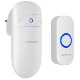 Costar Wireless Door Bell Kits Chime For Home Office With LED Light 300 Meter 1000 Feet Operating Range 32 Ringtones 5 Levels Volume,1 Receiver&1 Push Button Ip44 Waterproof(Pebble T300-M508)