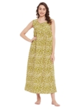 Clovia Women’s Rayon Printed Long Night Dress- Green