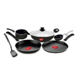Pigeon Favourite 7 Piece Gift Set Non-Stick Coated Comes with Fry Pan, Kadhai, Lid, Sauce Pan, Spatula, Tadka Pan and a Tawa – Gas Stove Compatible (Black)