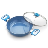 Amazon Brand – Solimo Blue Ceramic Non Stick Induction Base Deep Kadai 24Cm with Glass Lid